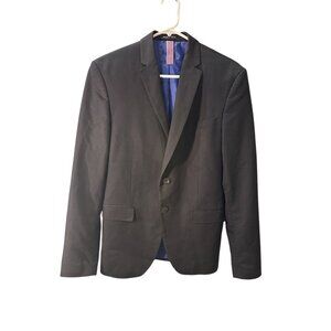 Zara Man Black Two-Button Blazer Jacket With Notch Lapel & Blue Lining - Size Me